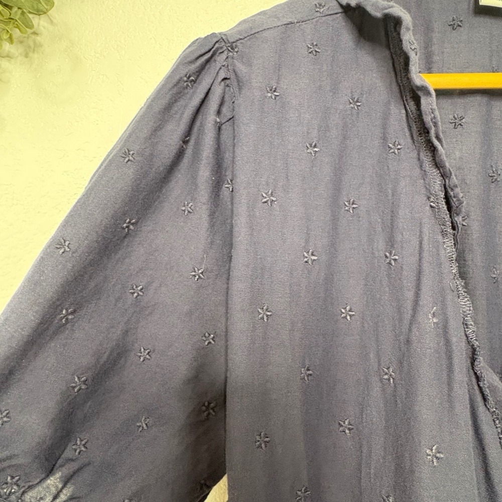 Old Navy Womens Navy Blue Star Embroidered Ruffle Wrap Midi Dress Large - Picture 5 of 7